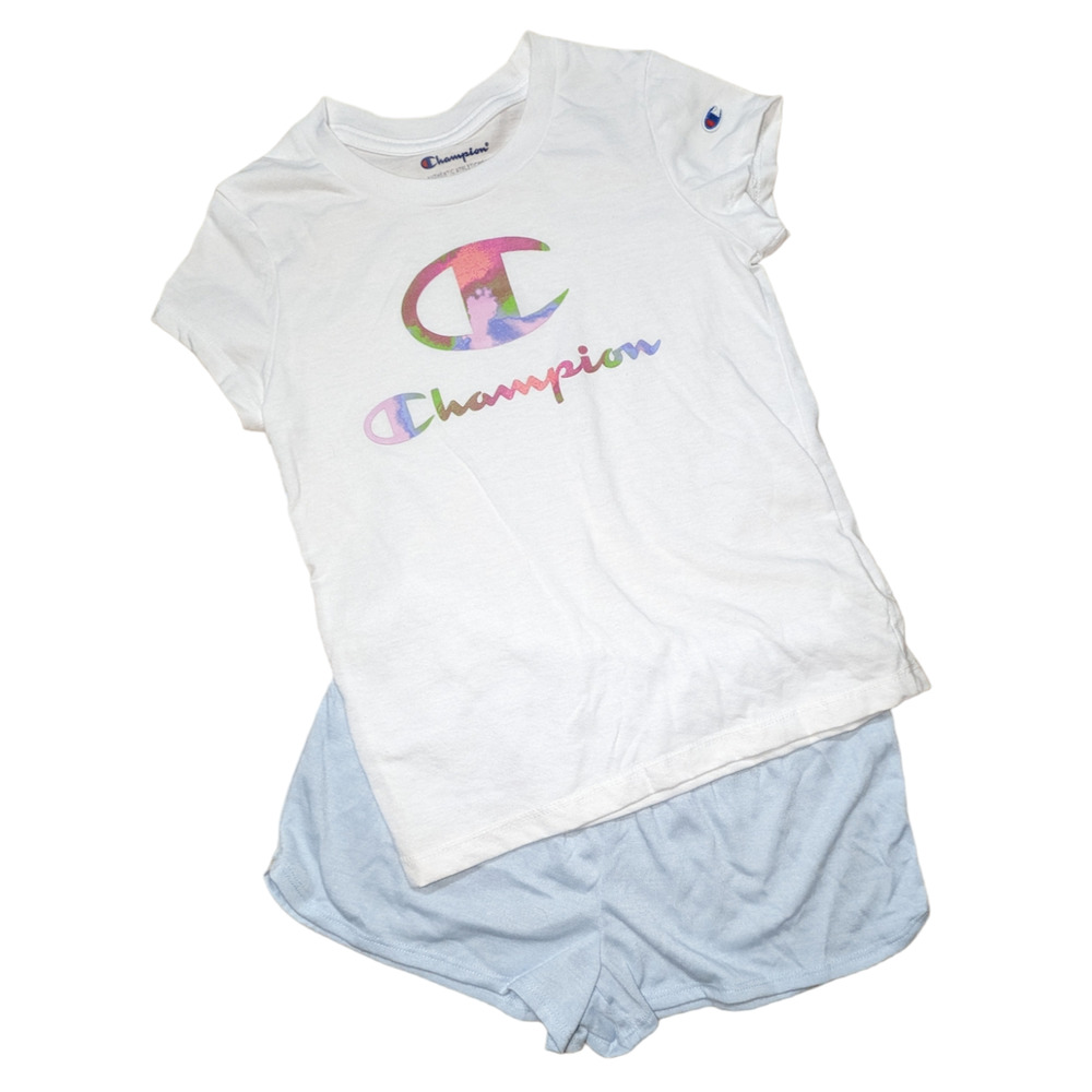 Champion Girls 2pc Blue Short & Logo Script Tee Set Size 6/8